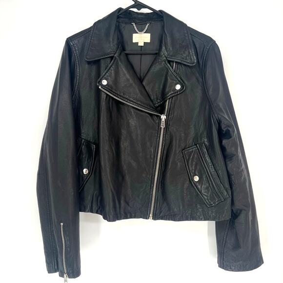 J.Crew Collection Washed Leather Motorcycle Jacket Black Women's Size XXL - Picture 2 of 16